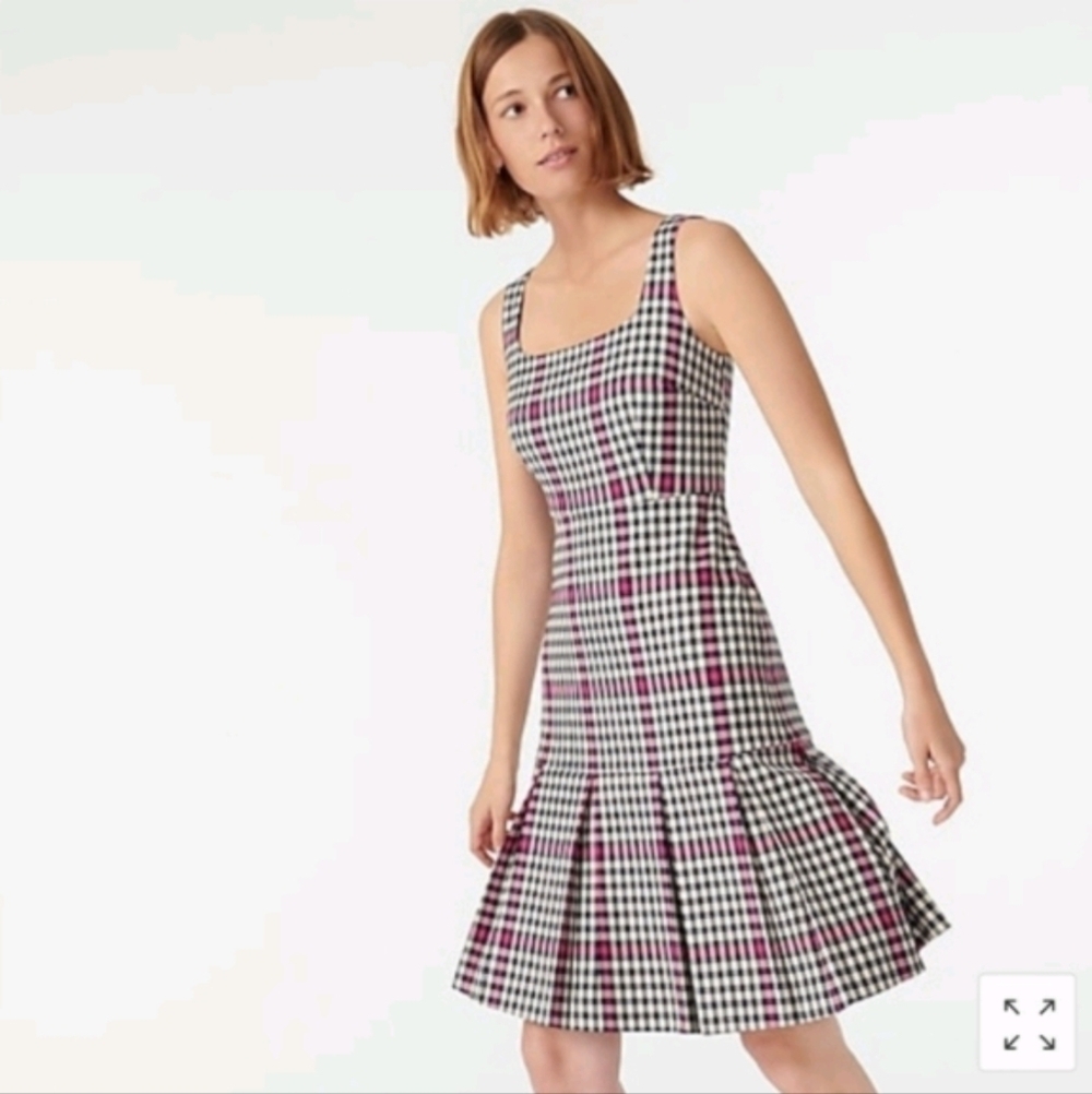 NWT J. Crew Scoopneck flare plaid herringbone twill dress sz 16